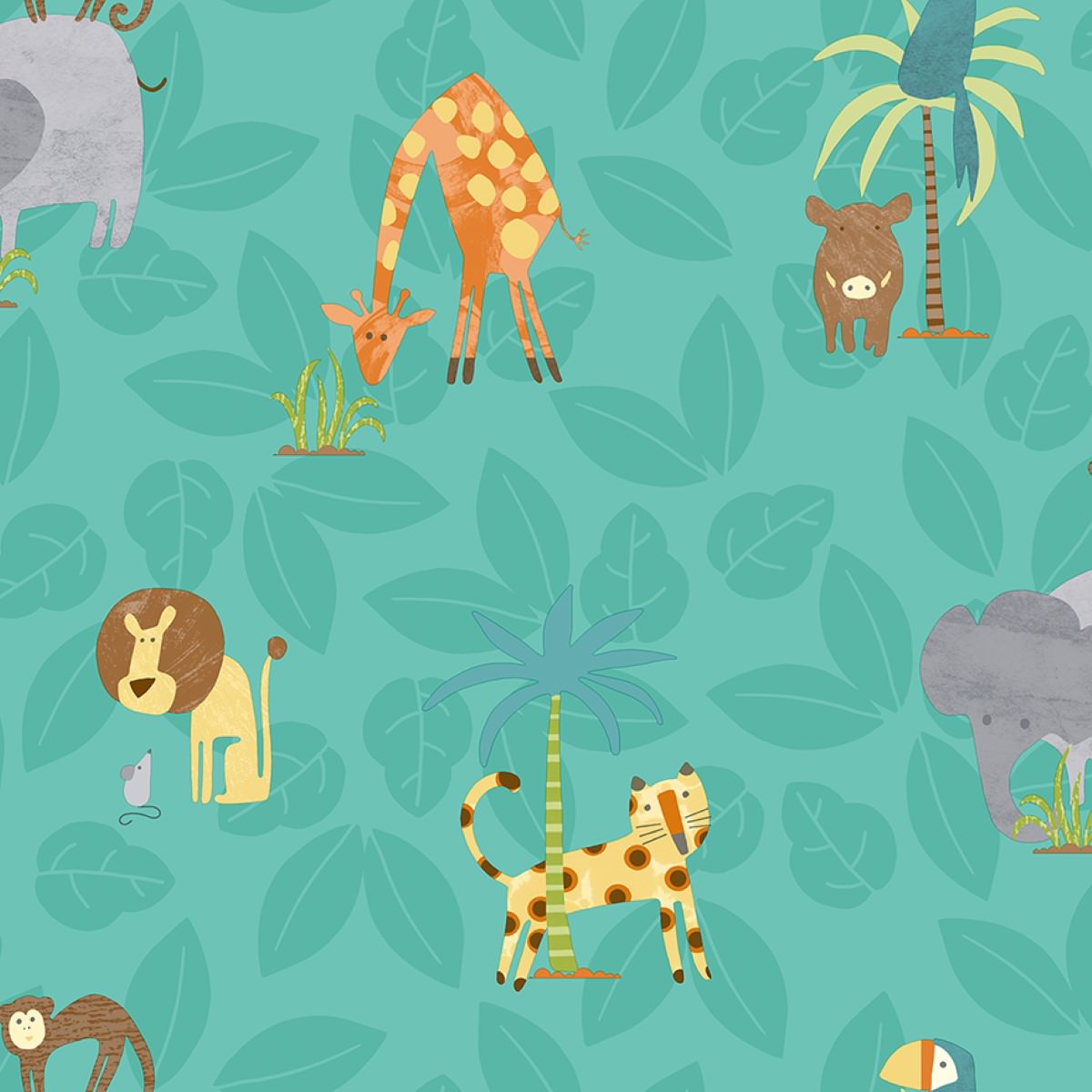 Holden Decor Make Believe Jungle Animals Teal Wallpaper 12542 Intu