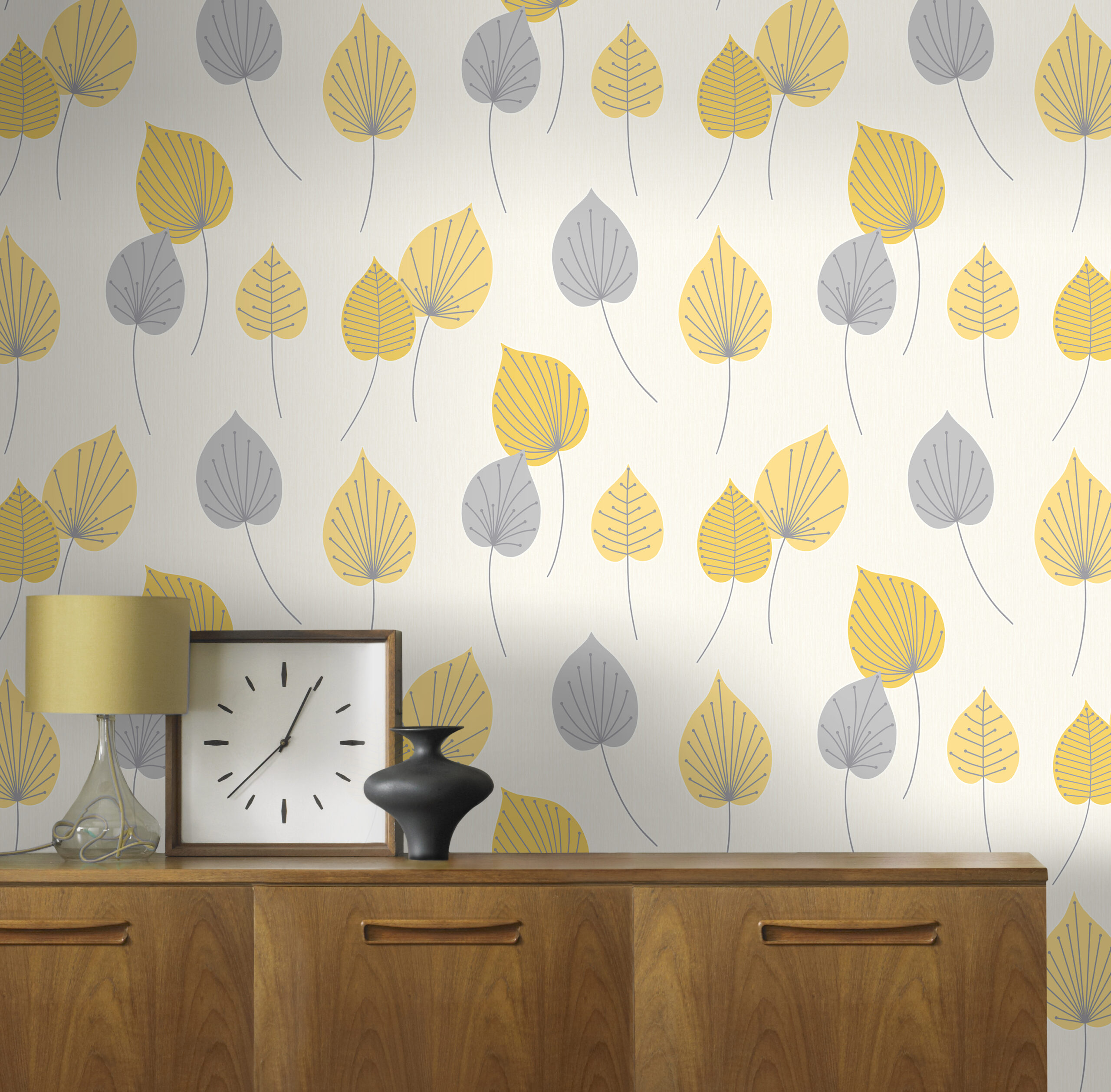 Rasch Vermont Leaf Yellow & Grey Wallpaper IntuDIY Wallpaper & Paint