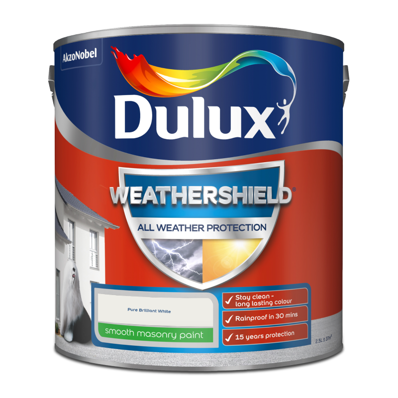 Dulux Weathershield Smooth Masonry Paint 2.5L White IntuDIY