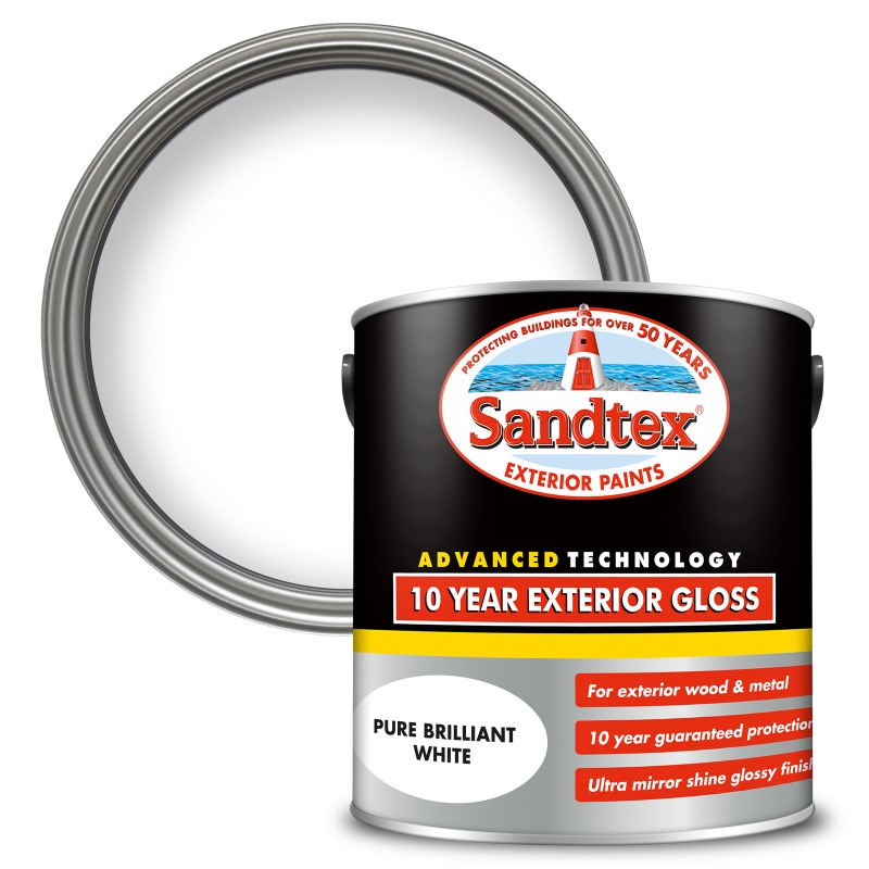 Sandtex 10 Year Exterior Gloss Wood & Metal Paint 2.5L White IntuDIY Wallpaper & Paint