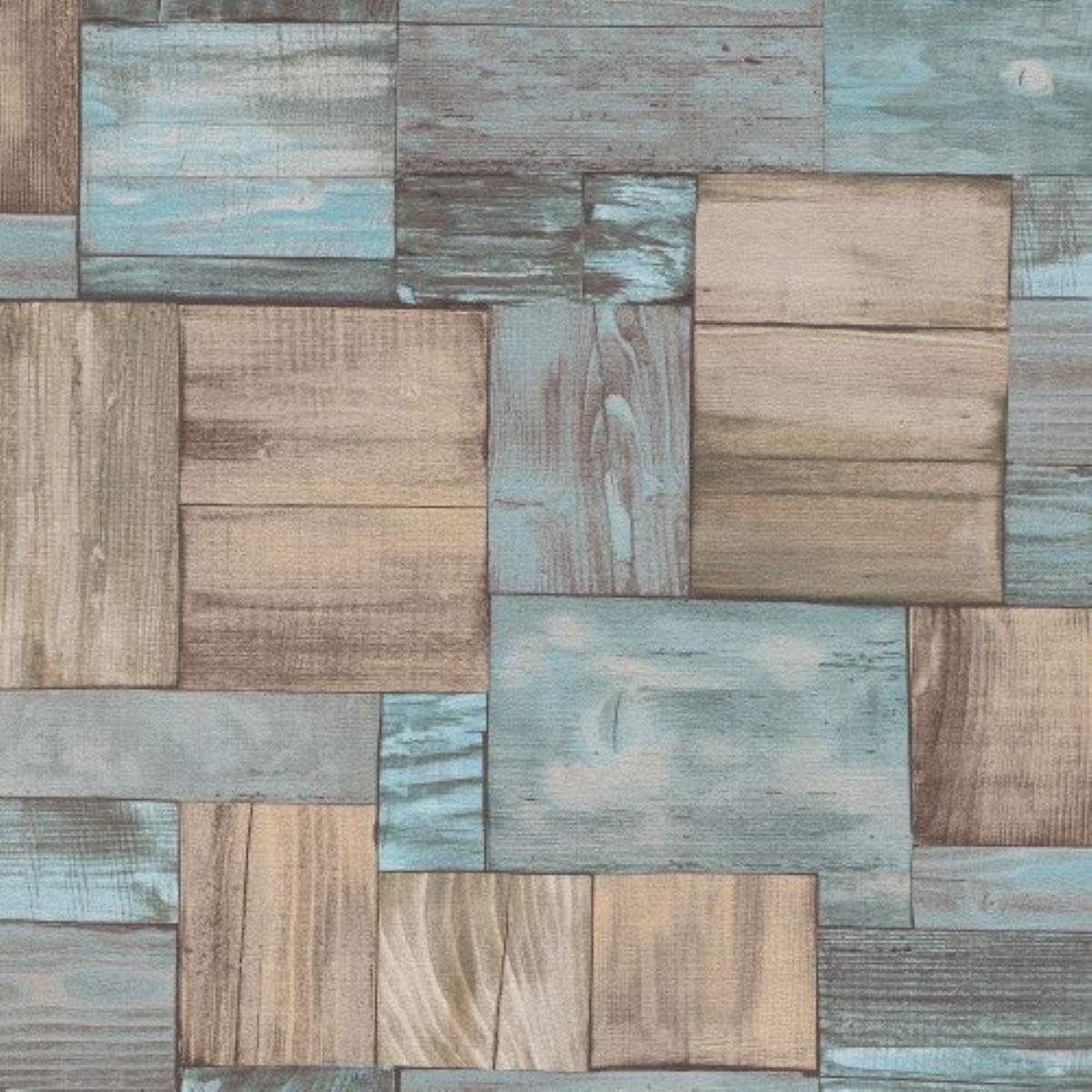 Erismann Wood Panels Beige & Blue Wallpaper 735418 IntuDIY
