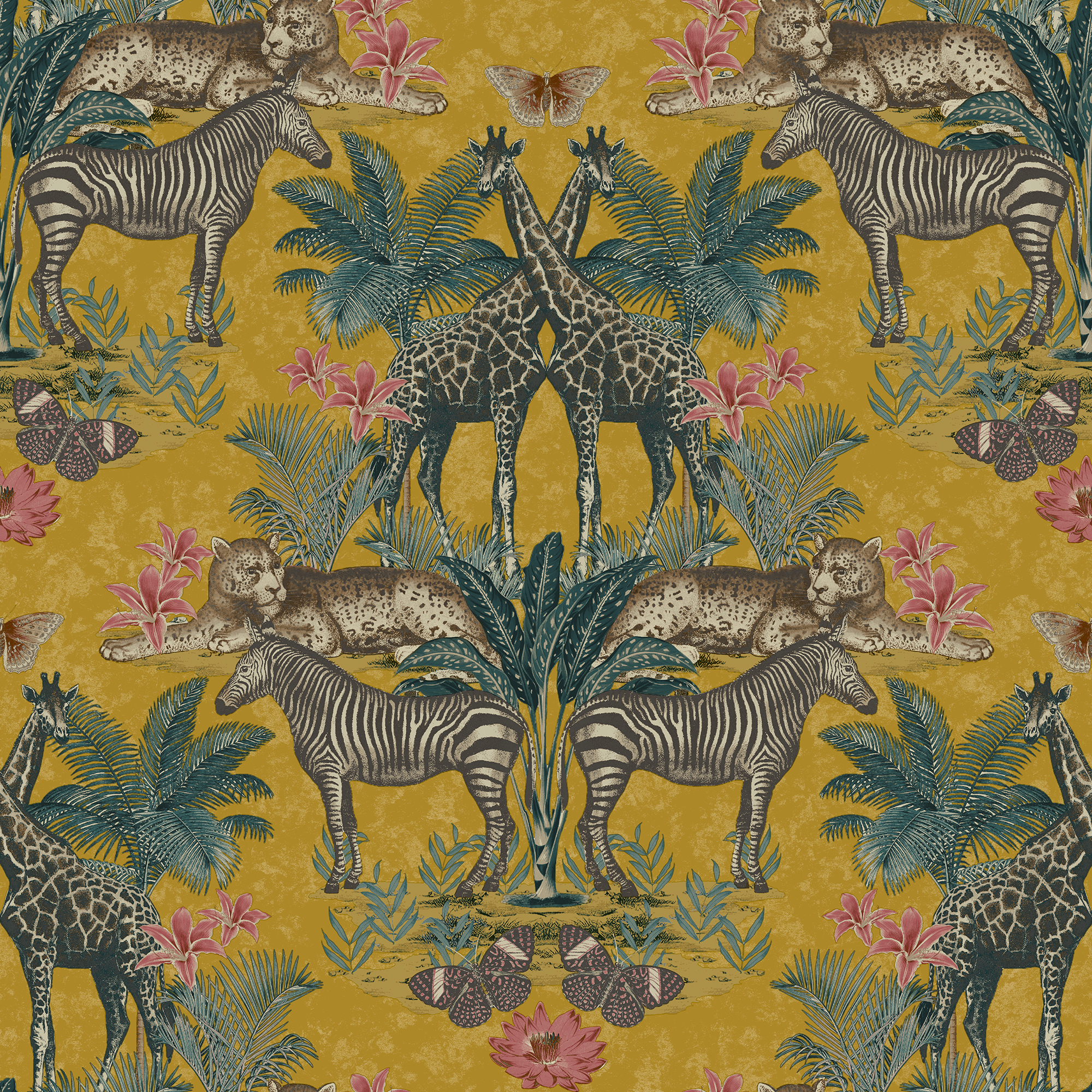Grandeco Life Animal Kingdom Ochre Wallpaper A49301