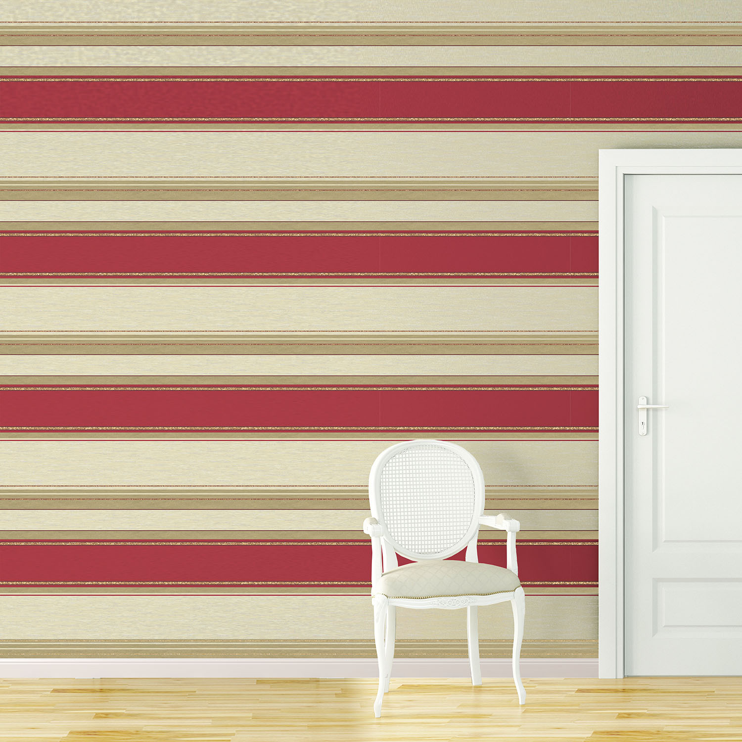 Crown Vymura Synergy Stripe Rich Red & Silver Wallpaper IntuDIY