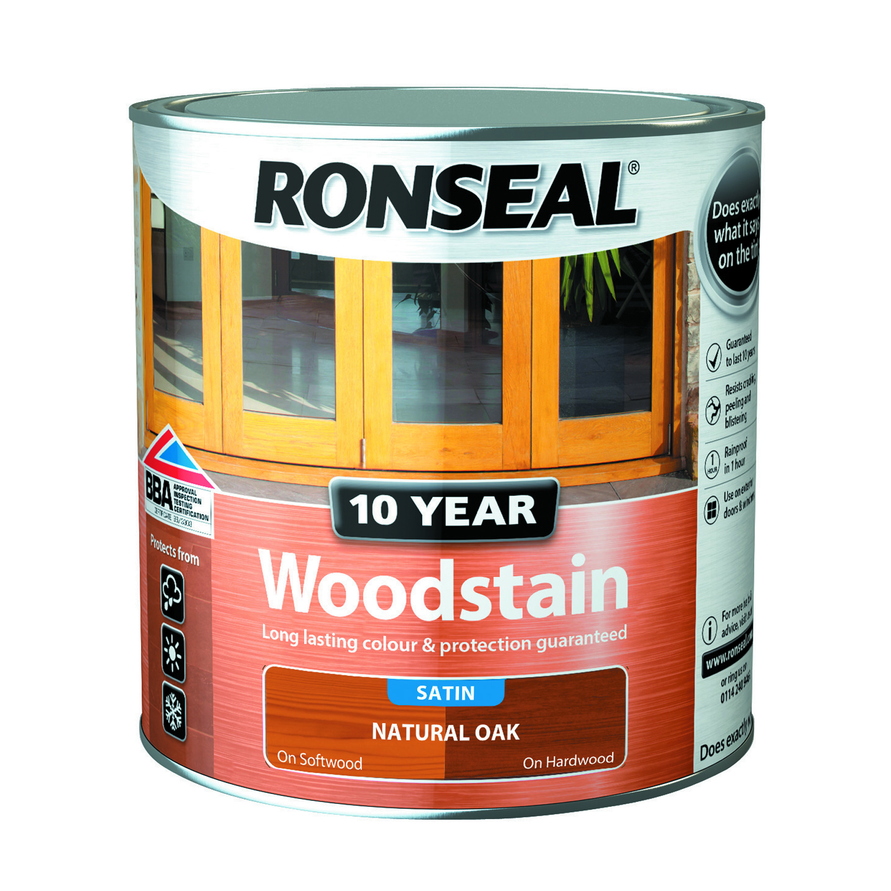 Ronseal 10 Year Woodstain Satin Natural 2.5L Natural Oak IntuDIY