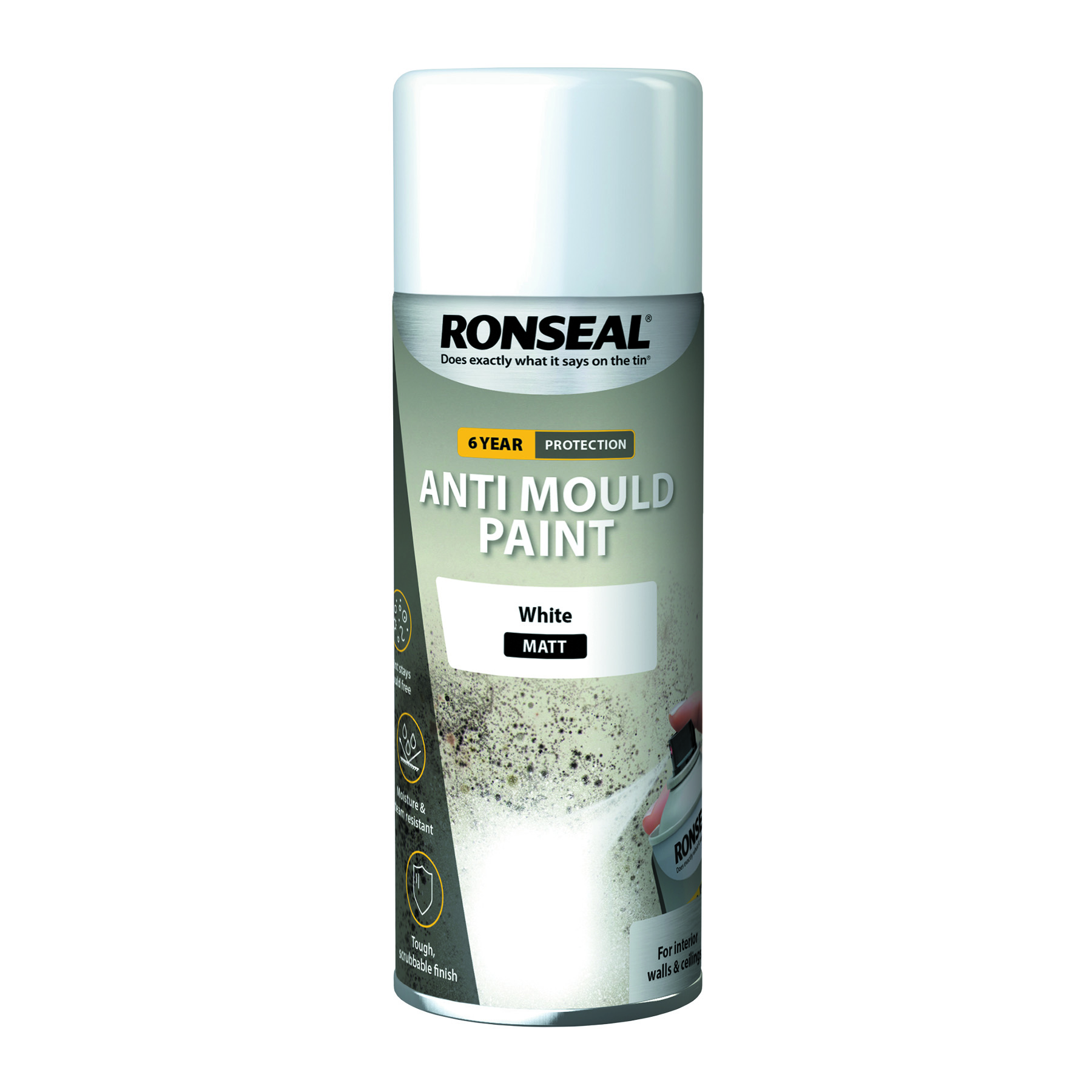 Ronseal 6 Year Anti Mould Matt White Paint 400ml Aerosol IntuDIY
