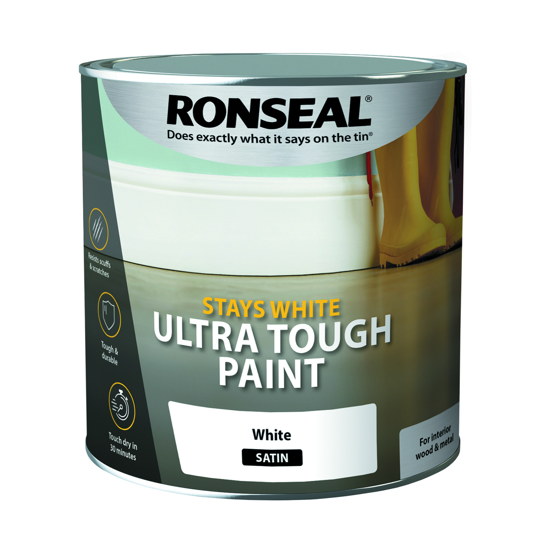 Ronseal Stays White Ultra Tough White Satin Wood Paint 2.5L IntuDIY