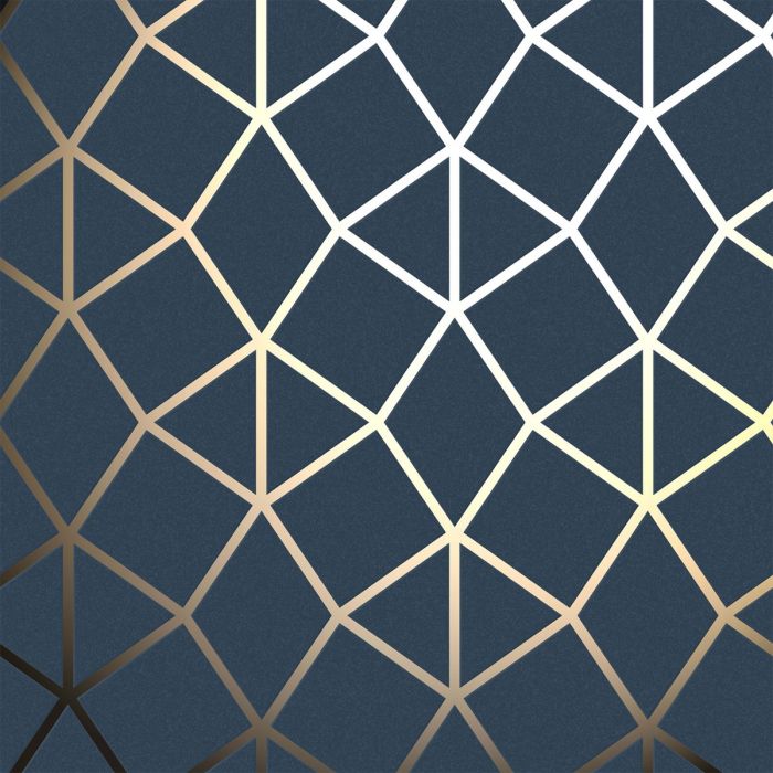 Fine Decor Platinum Geo Trellis Texture Blue / Gold Metallic Wallpaper