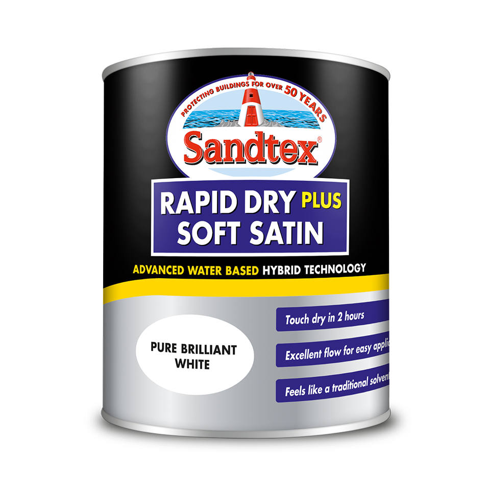 Sandtex Rapid Dry Satin 2.5L White IntuDIY Wallpaper & Paint